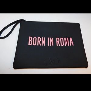 Valentino Born In Roma Black Pink Rubber Large Fragrance Clutch Bag